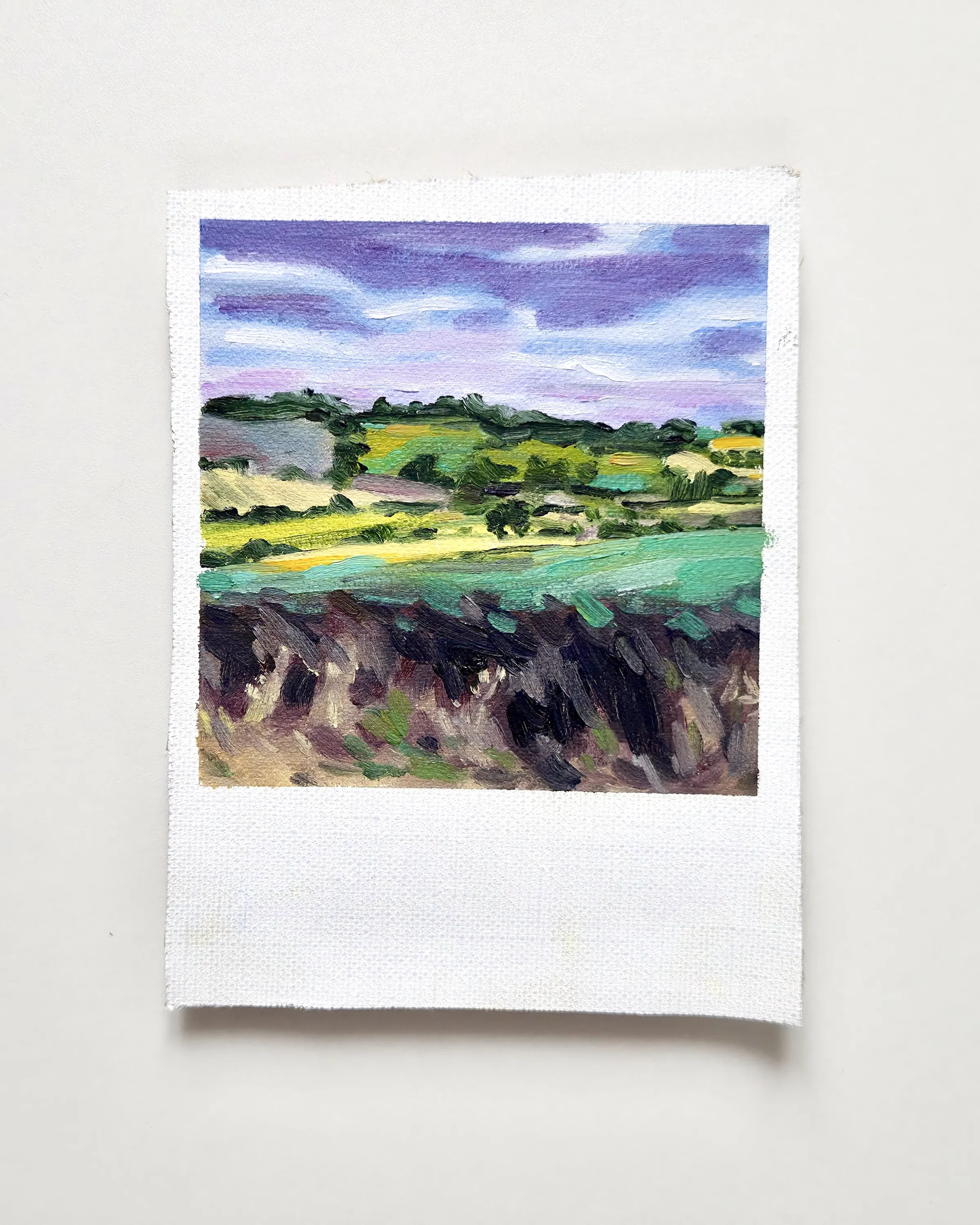 Paysage pluie d'été — Huile sur toile en lin 
21 x 16 cm 
 — 2026