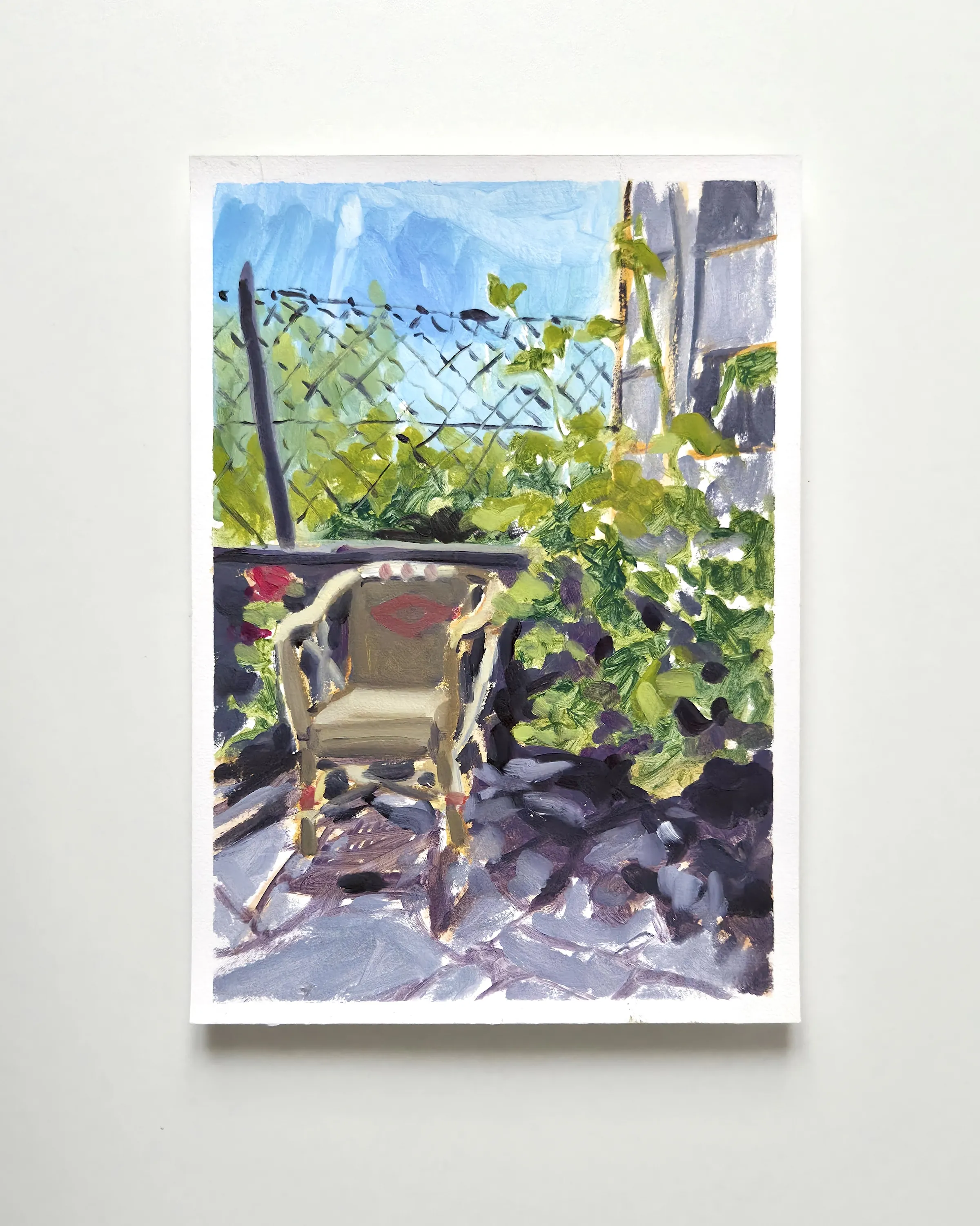 Chaise en osier dans le jardin — Huile sur papier - 29 cm x 21 cm 
2026