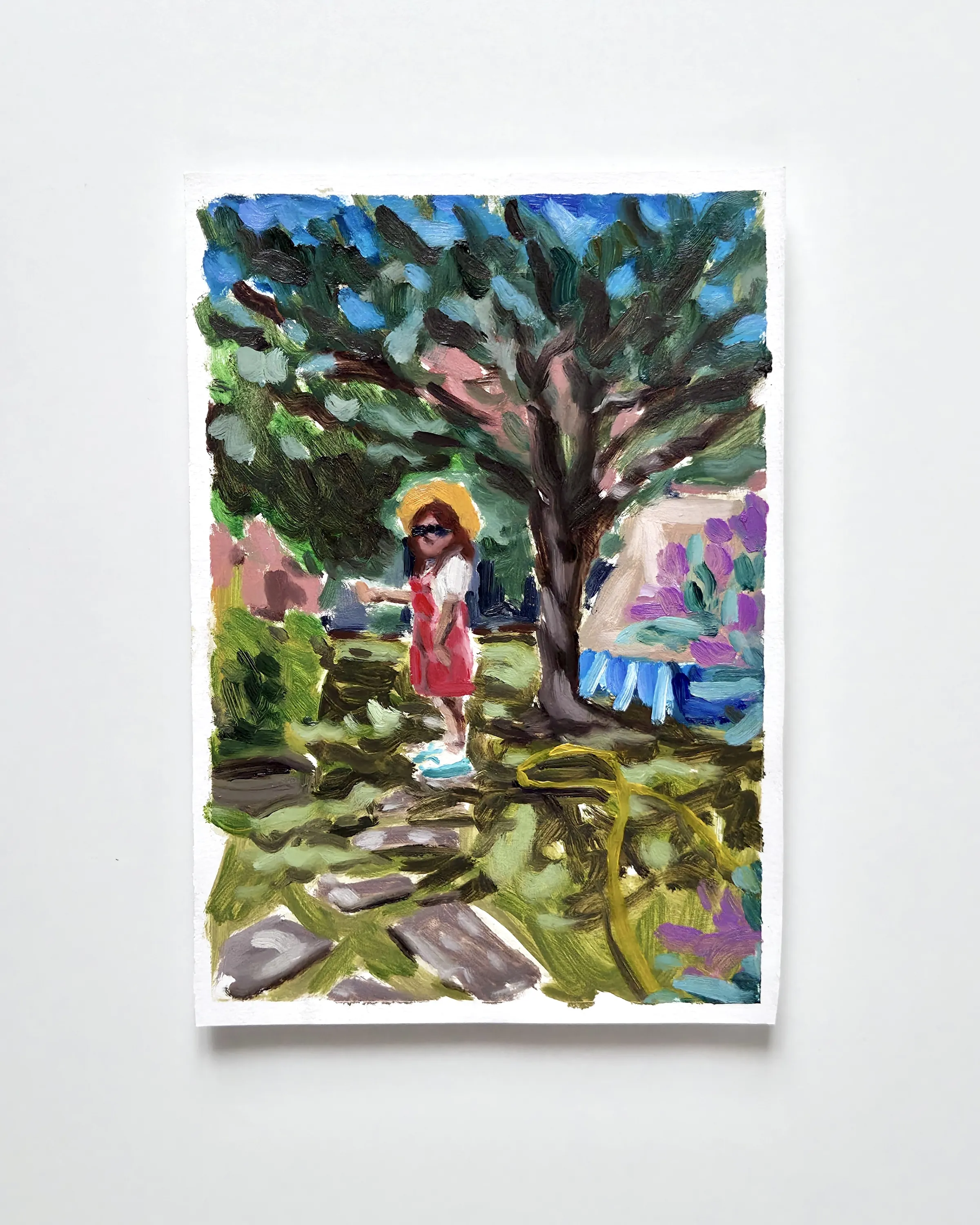 Diane in the garden  — Oil painting on paper - 
11,6 x 8,2 inch 
 — 2026