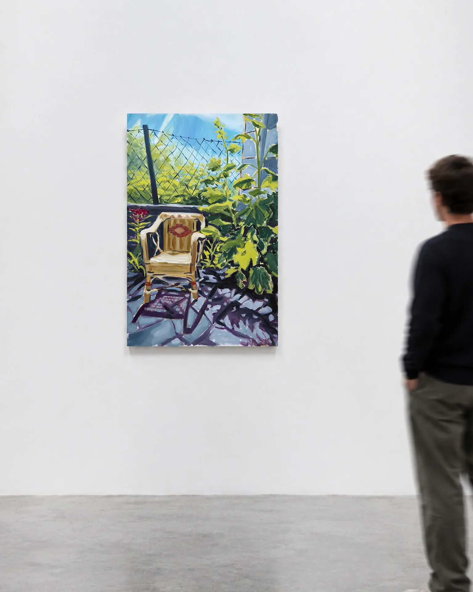 Vue d'exposition "Chaise en osier dans le jardin" — Huile sur toile
100,5 cm x 65,5 cm
 — 2026